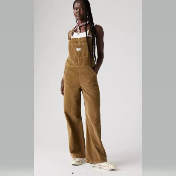 Levis Premium Baggy Corduroy Women's Overalls in Ermine Tan NWT - Picture 1 of 10